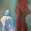 "Walking along the Yamuna" - (oil on canvas 30 x 60 cm)